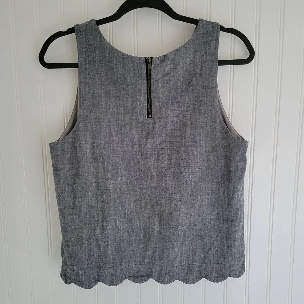 Monteau blue grey chambray scalloped hem top - Picture 5 of 7